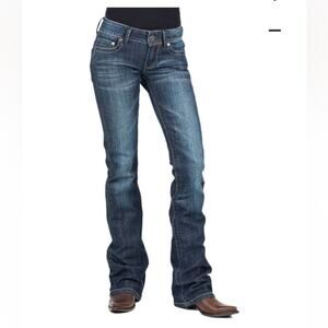 Stetson Women's 4 / 31 Blue Mid-Rise Distressed Hem Bootcut Hollywood Jeans